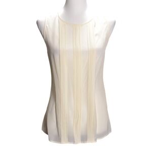 Ivory Sleeveless Blouse Sheer Minimal Chic Layering Top Tank Soft 100% Silk